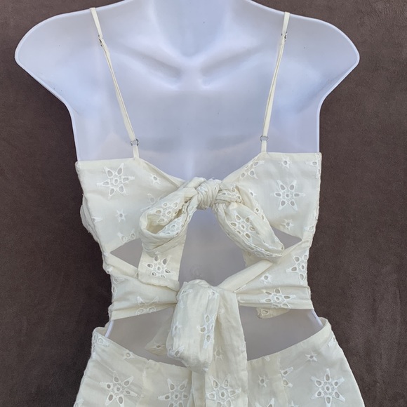 Revolve Lovers + Friends Cream Eyelet Embroidered Back Tie Spaghetti Strap Dress - Picture 7 of 16